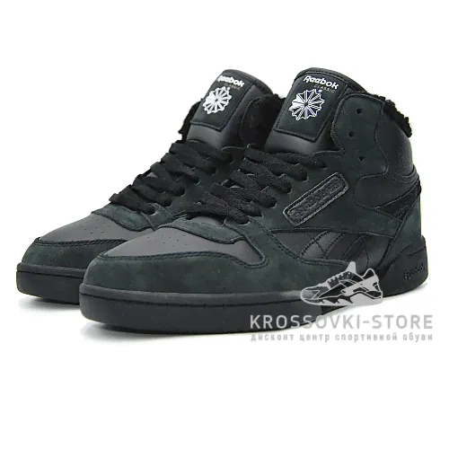Зимние Reebok Classic Exertion Mid Black/Dark Green With Fur-0