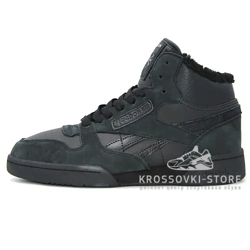 Зимние Reebok Classic Exertion Mid Black/Dark Green With Fur-1